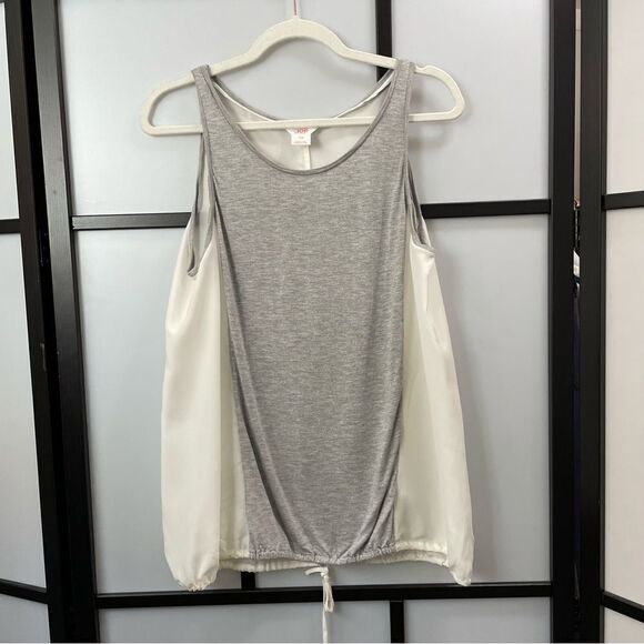 [l] Joe Fresh Flowy Grey & Creme Tank Top Blouse Back Casual Contemporary Women - Picture 2 of 8